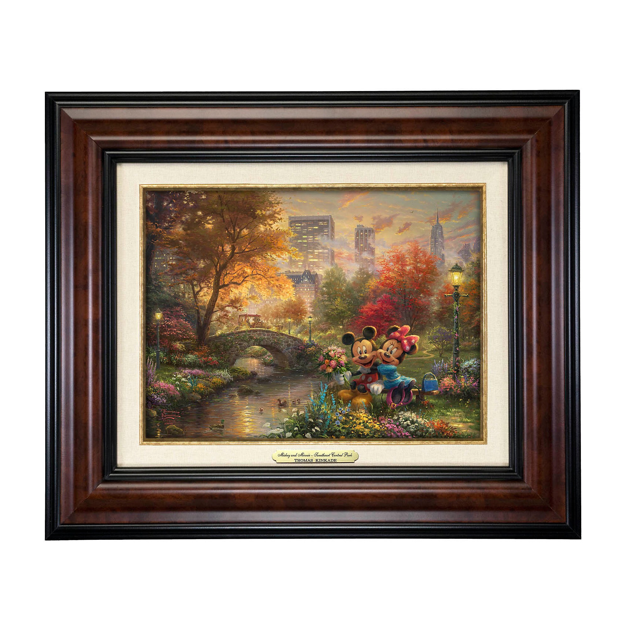 ''Mickey and Minnie Sweetheart Central Park'' Canvas Classic by Thomas Kinkade Studios - Framed