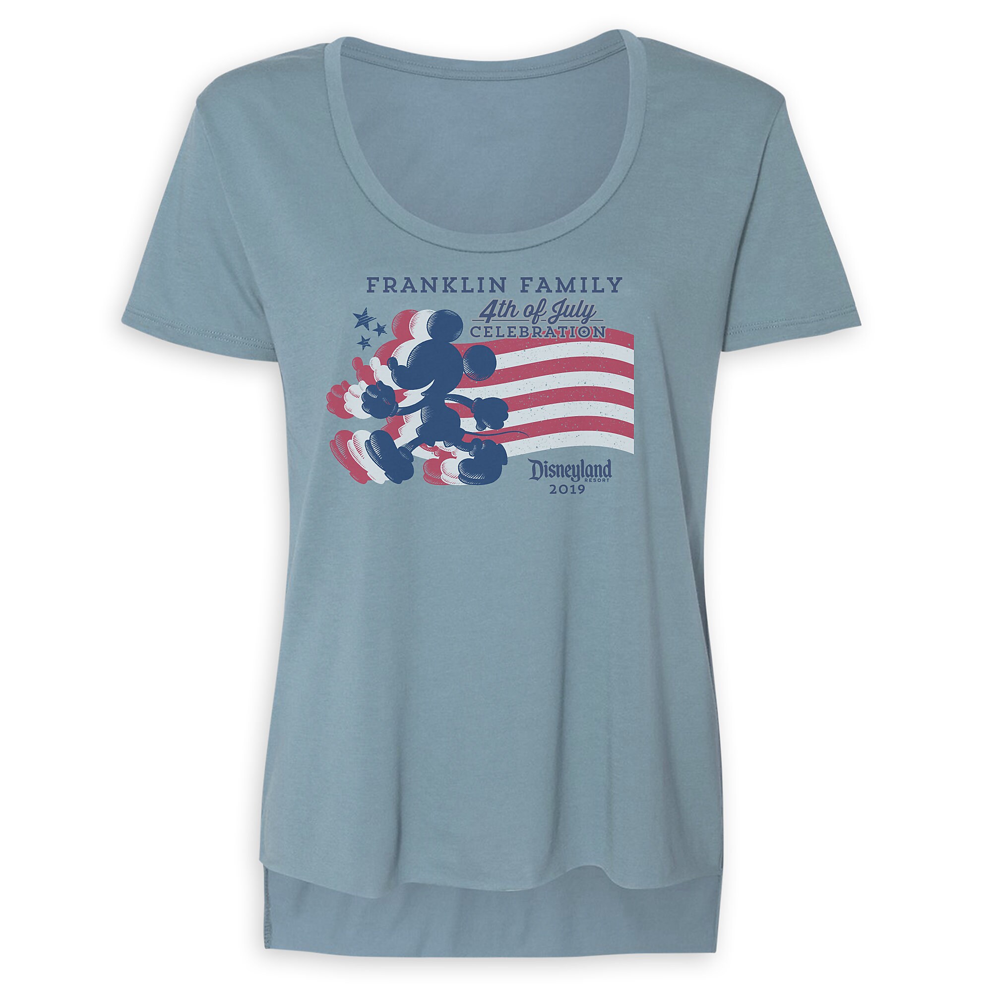 Women's Mickey Mouse Silhouette 4th of July Scoop Neck T-Shirt - Disneyland - Customized