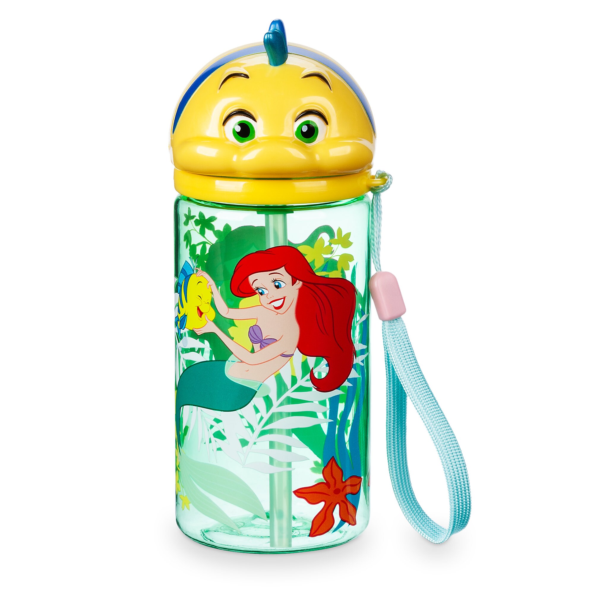 Flounder Flip Top Drink Bottle with Straw - The Little Mermaid