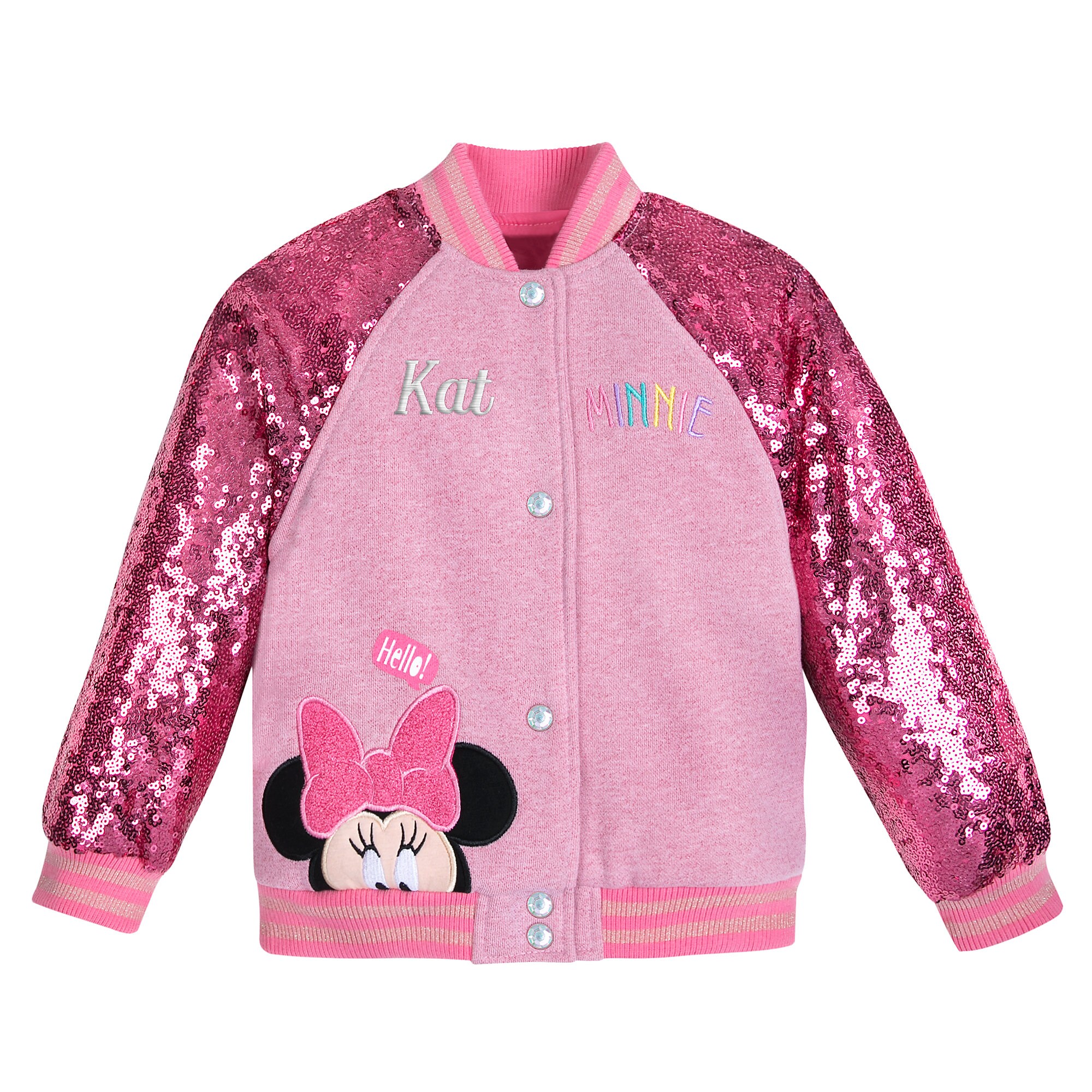 Minnie Mouse Pink Sequin Varsity Jacket - Personalized