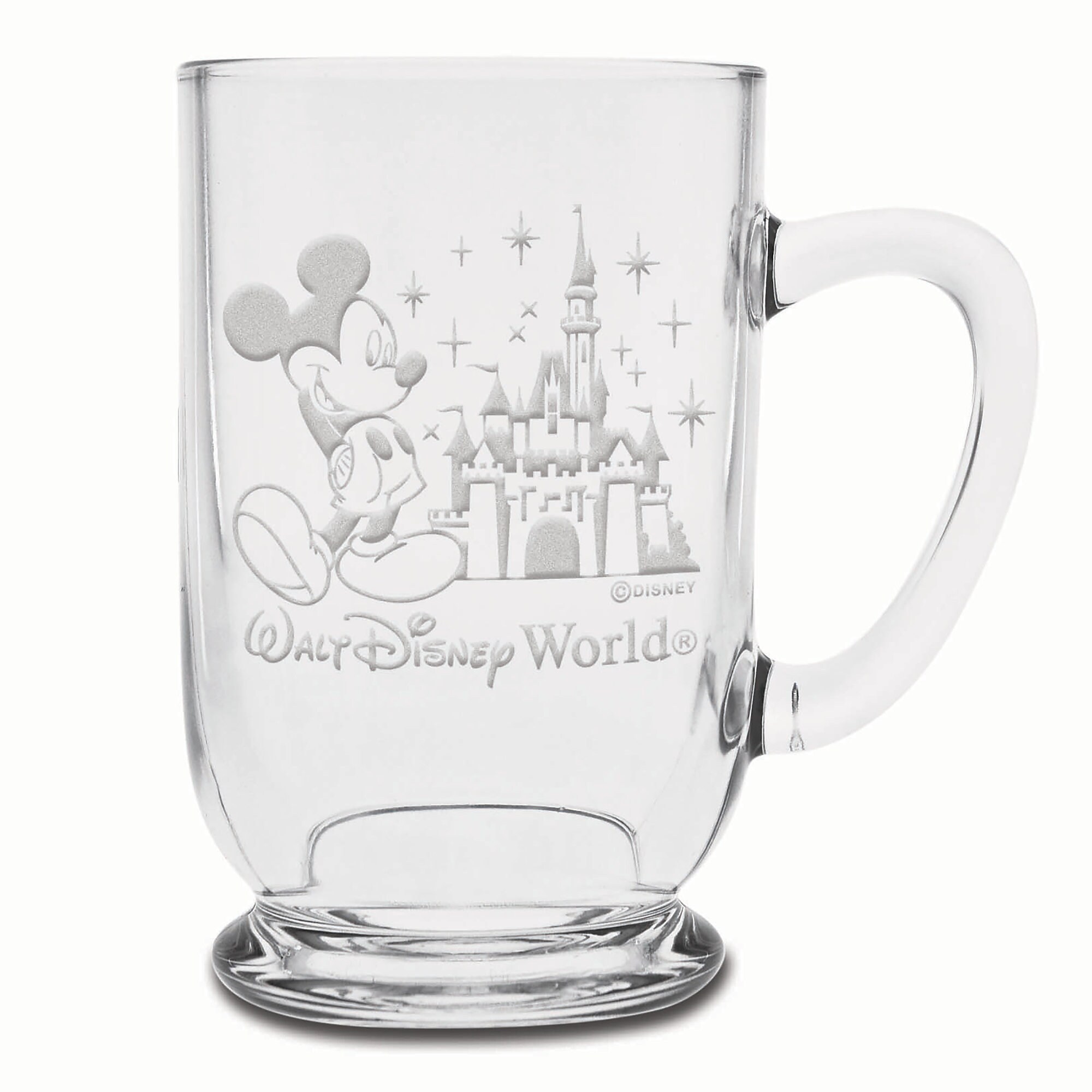 Mickey Mouse and Cinderella Castle Glass Mug by Arribas - Large - Personalizable