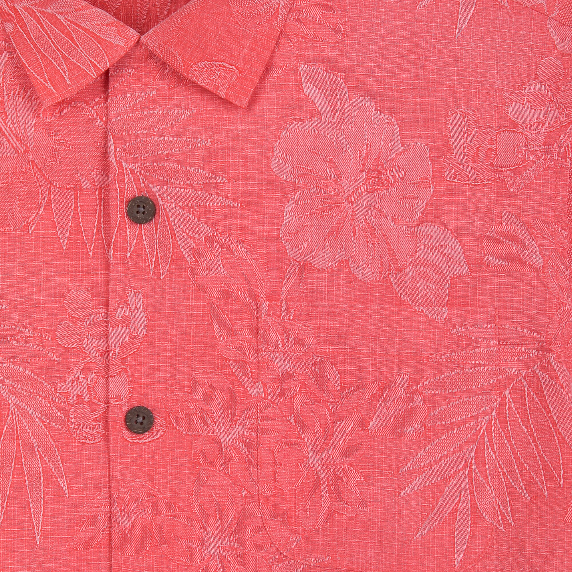 Mickey Mouse Jacquard Aloha Silk Shirt for Men by Tommy Bahama - Coral