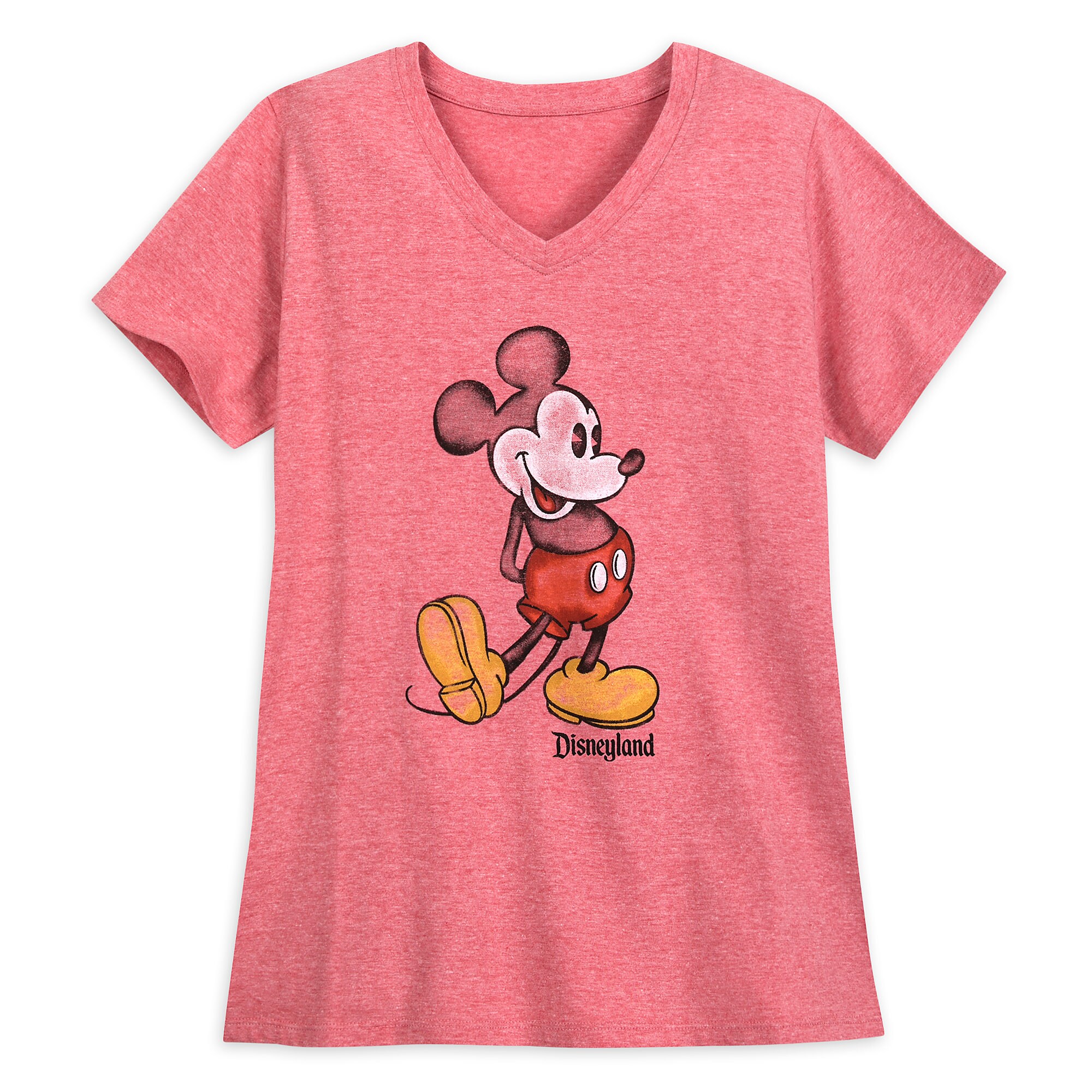 Mickey Mouse Heathered V-Neck T-Shirt for Women - Disneyland - Red
