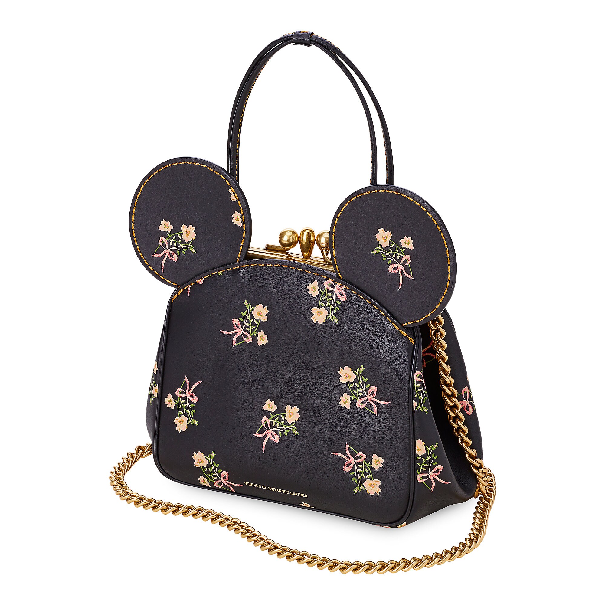 Minnie Mouse Floral Kisslock Leather Bag by COACH - Black