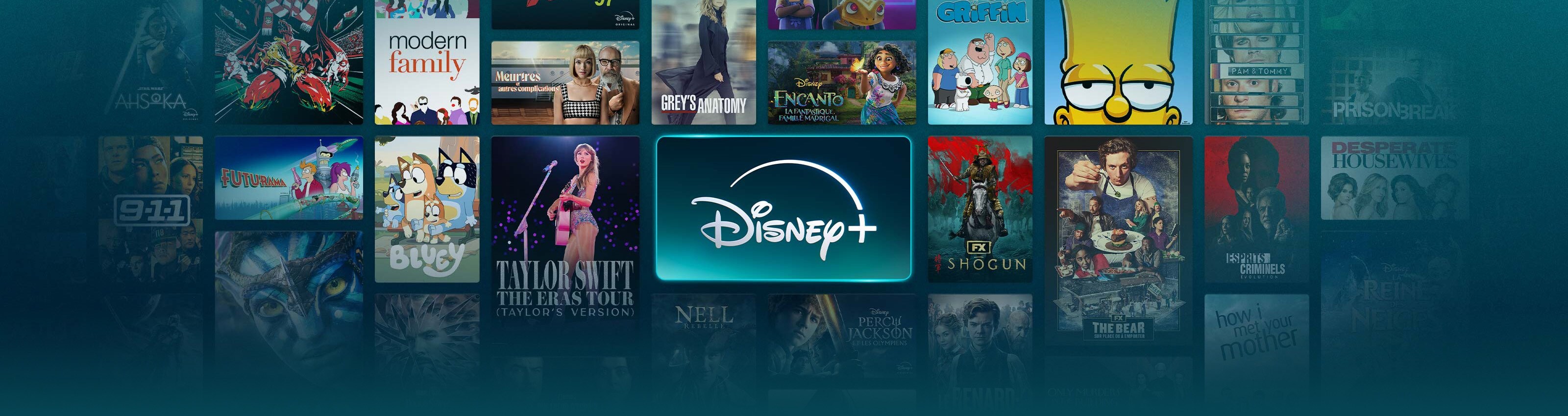 La mosaïque présente une large sélection de contenus disponibles sur Disney+