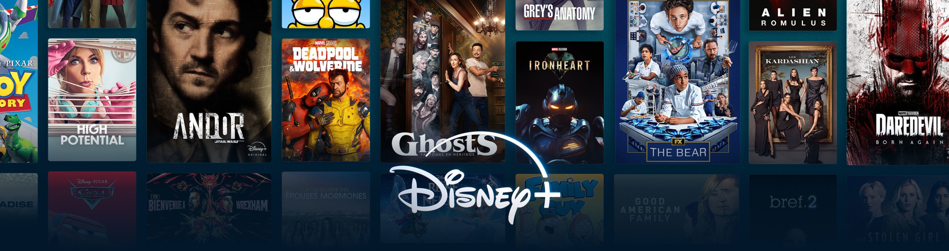La mosaïque présente une large sélection de contenus disponibles sur Disney+