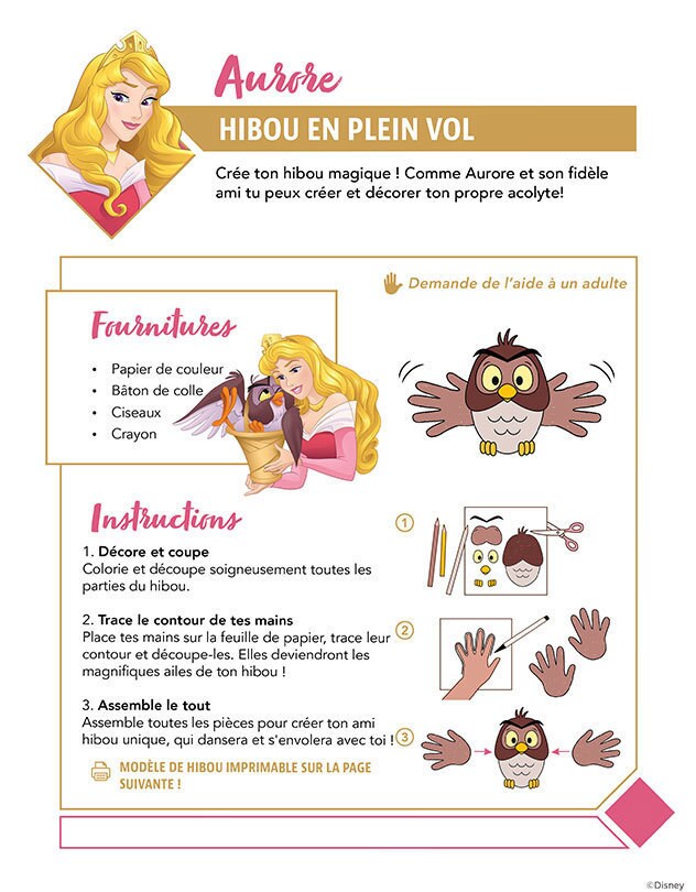 Instructions pour créer un hibou magique en papier.