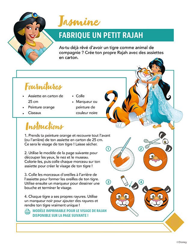 Instructions pour recréer le visage du tigre Rajah avec une assiette en carton et de la peinture.