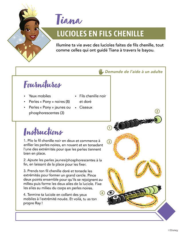 Instructions pour fabriquer des lucioles à partir de fils chenille et de perles.