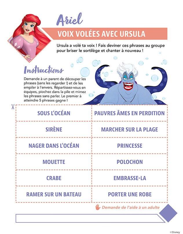 Jeu avec des phrases inspirées d’Ariel et Ursula.