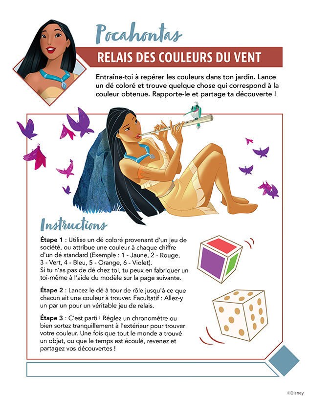 Jeu de relais avec des couleurs inspiré de Pocahontas.