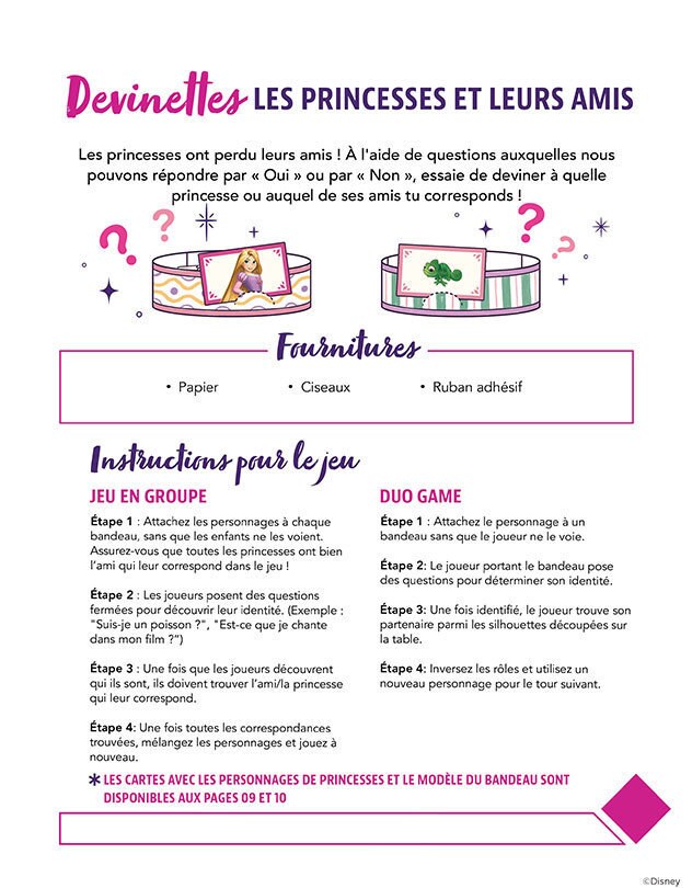 Jeu pour la fête de princesses avec association de personnages.