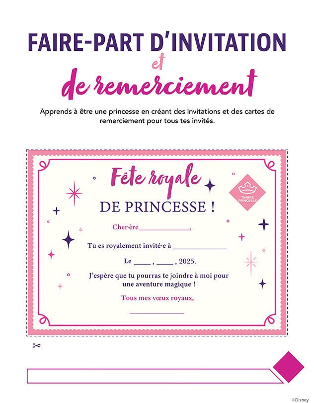 Création d’invitations et de cartes de remerciement pour une fête de princesses.