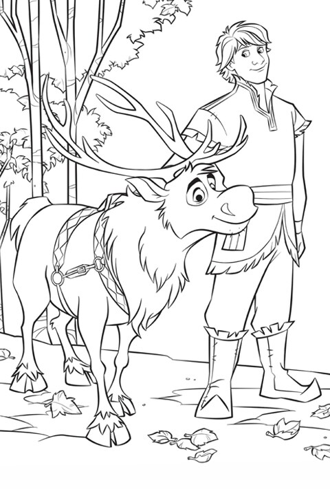 Kristoff and Sven in the Enchanted Forest colouring sheets