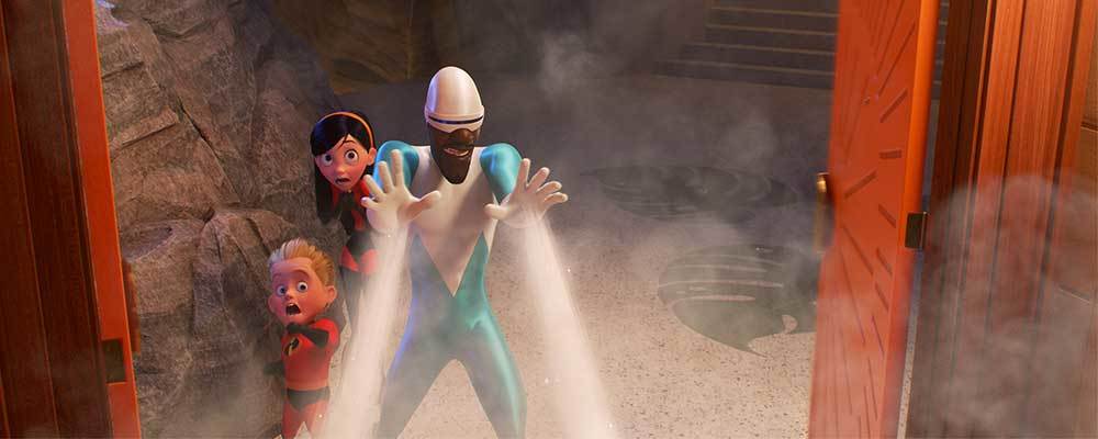 Frozone using his ice powers in front of Dash and Violet