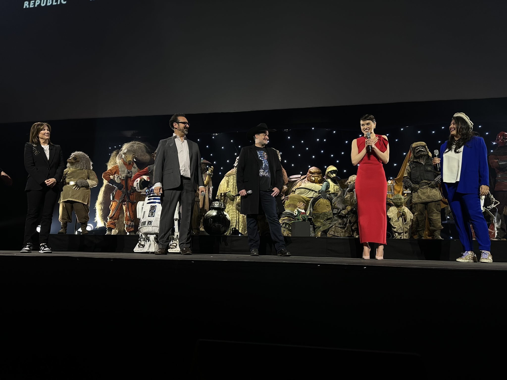 Kathleen Kennedy, James Mangold, Dave Filoni, Daisy Ridley, and Sharmeen Obaid-Chinoy