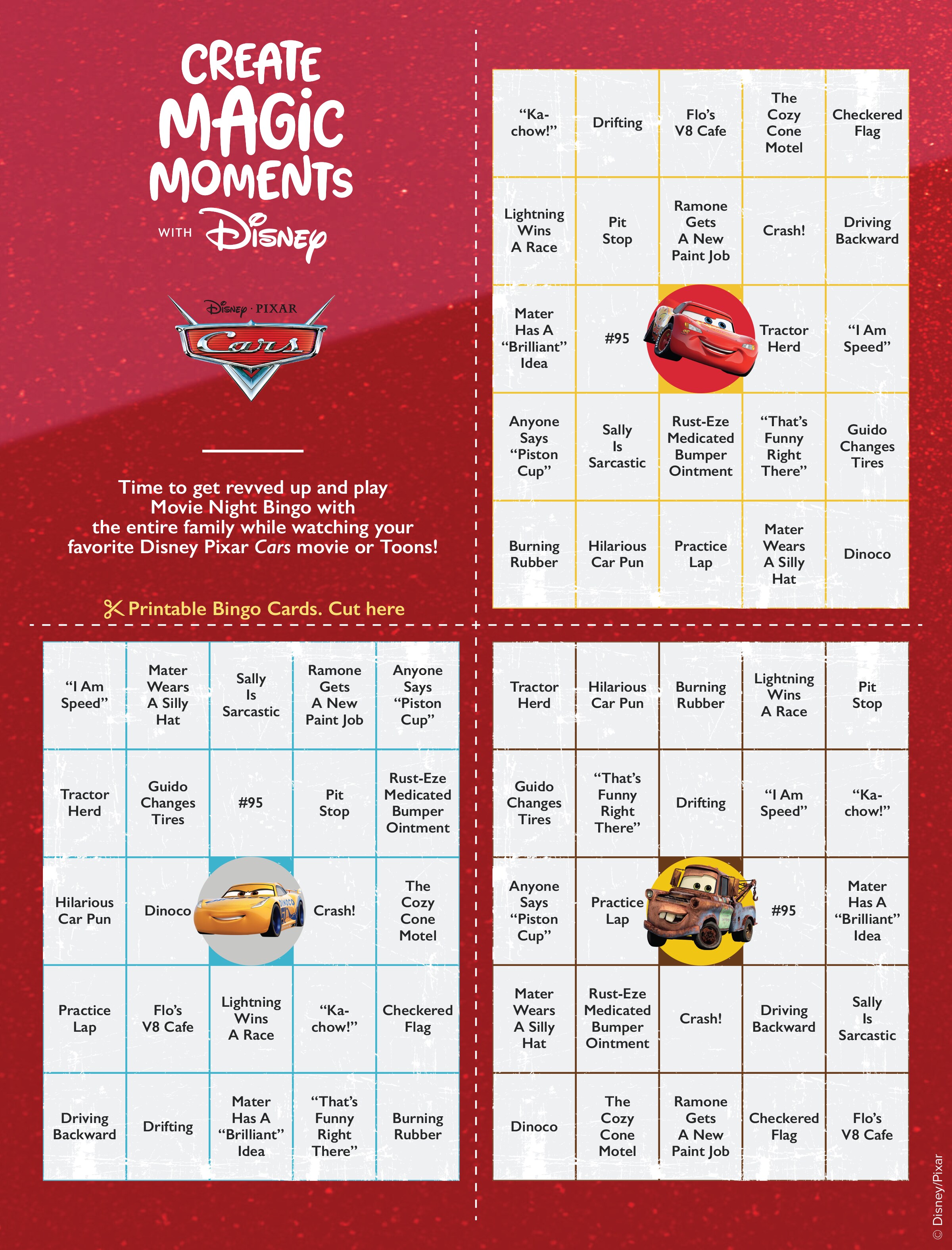 disney cars bingo