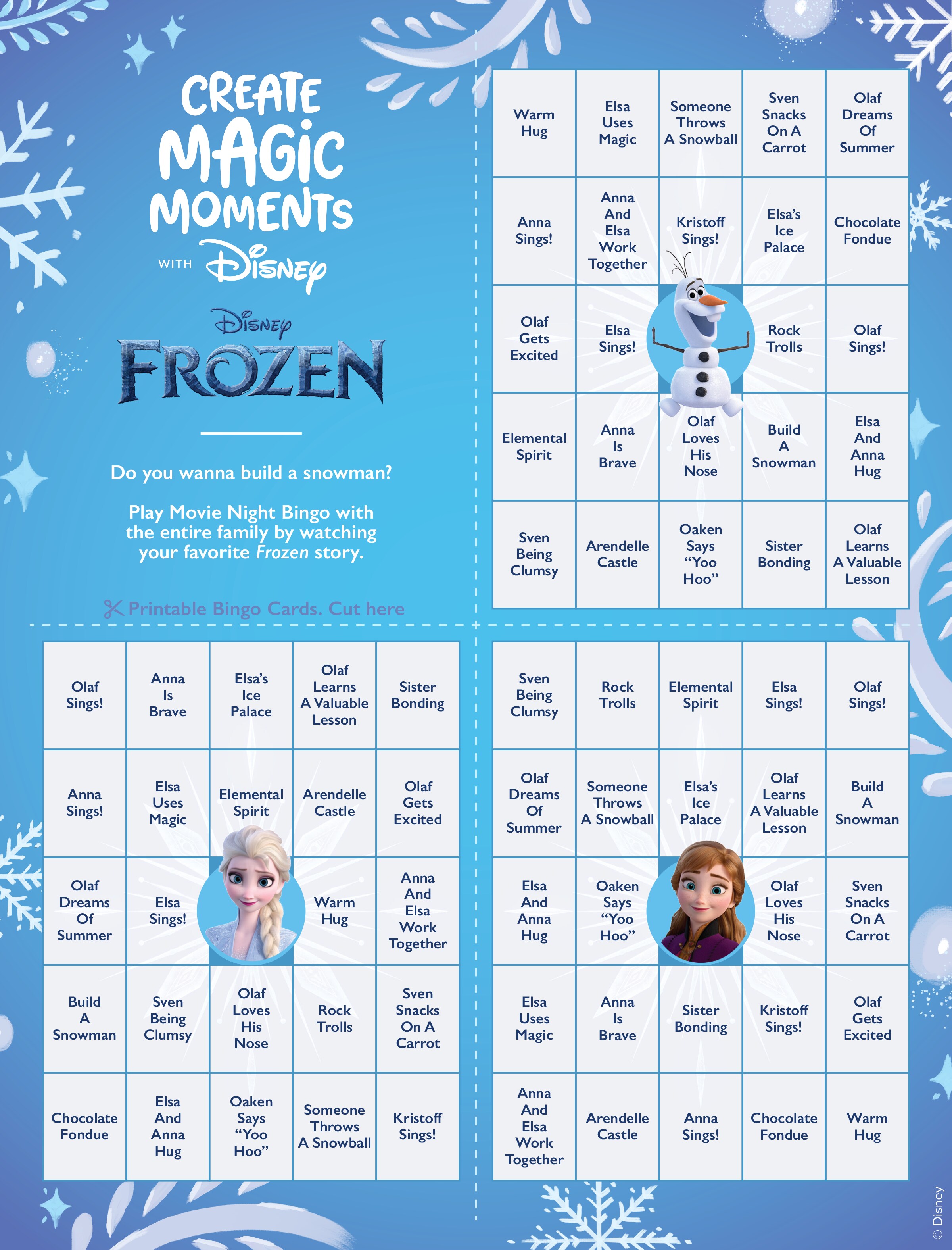 Frozen bingo printable cards