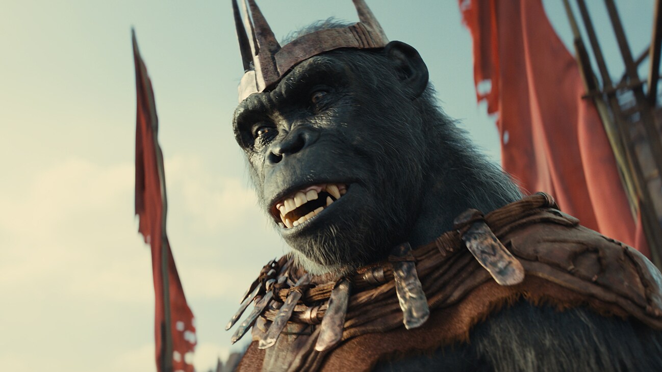 Proximus Caesar (voiced by Kevin Durand) in 20th Century Studios' KINGDOM OF THE PLANET OF THE APES. Photo courtesy of 20th Century Studios. © 2023 20th Century Studios. All Rights Reserved.