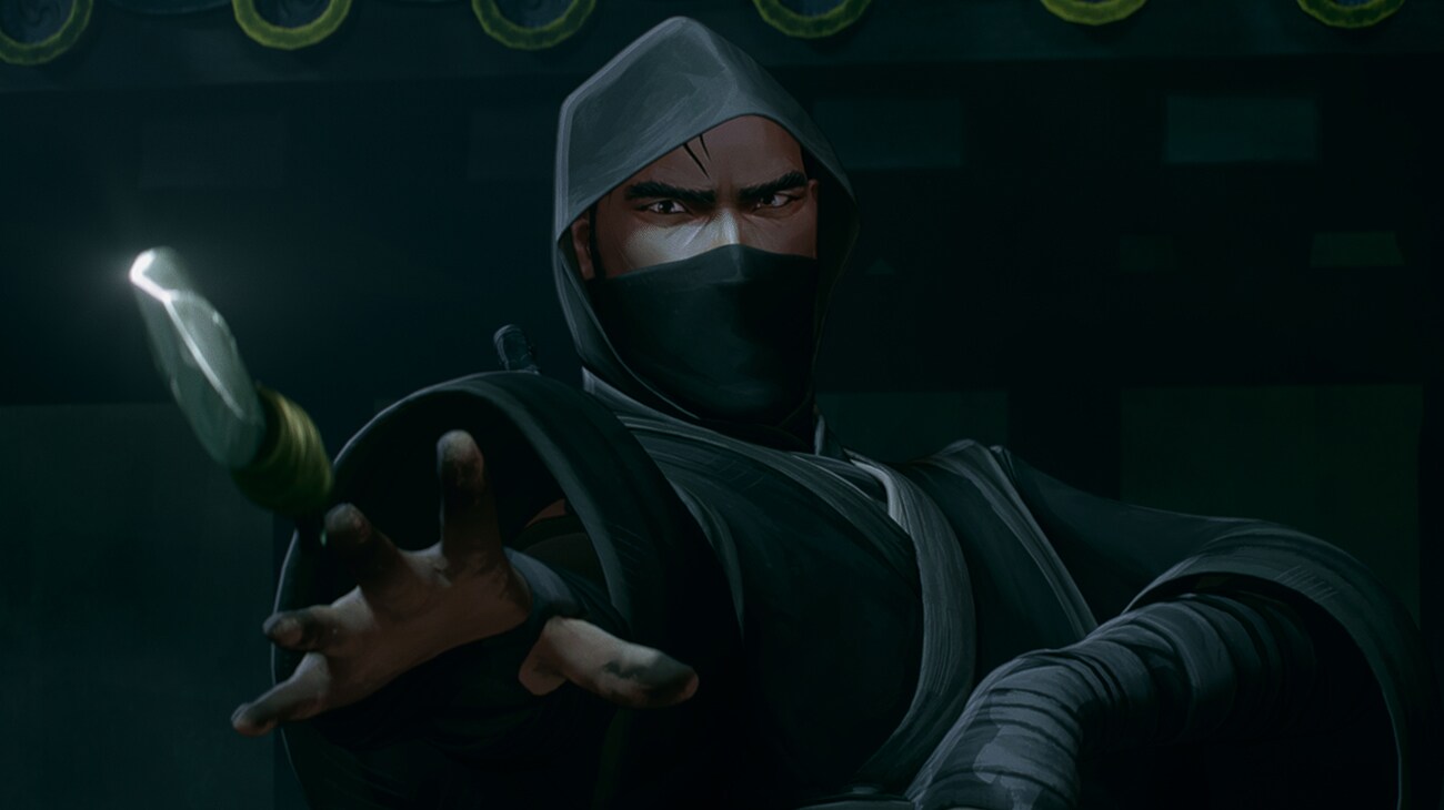 Illustrated still image of a masked individual with their hand reaching out towards the screen from 20th Century Studios' PREDATOR: KILLER OF KILLERS, exclusively on Hulu. Photo courtesy of 20th Century Studios. © 2025 20th Century Studios. All Rights Reserved.
