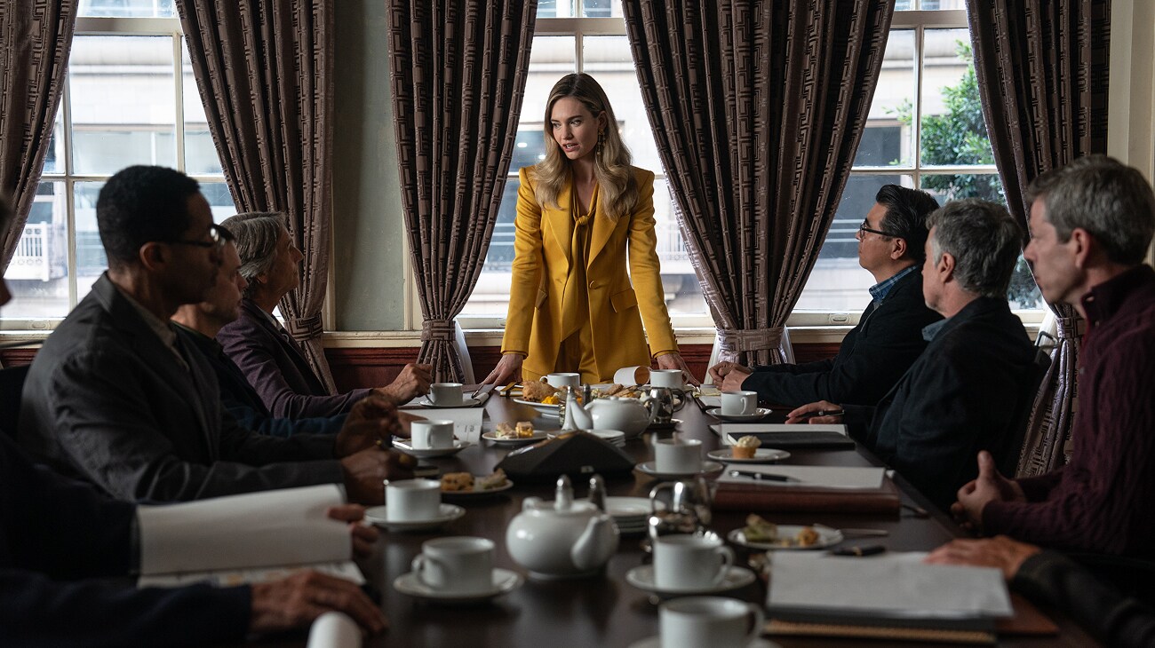 Lily James as Whitney Wolfe Herd in 20th Century Studios' SWIPED. Photo Credit: Hilary Bronwyn Gayle. © 2025 20th Century Studios. All Rights Reserved.