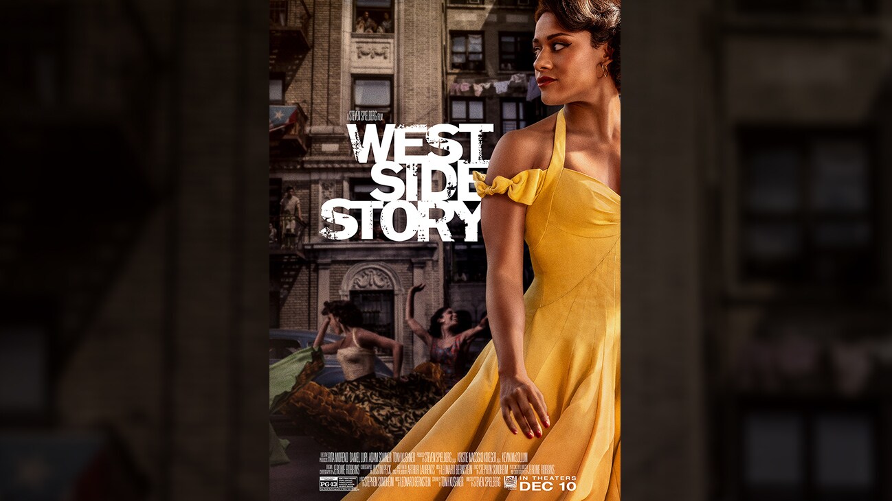 Movie poster image of Anita (actor Ariana DeBose) from the 20th Century Studios movie West Side Story. Rated PG-13.