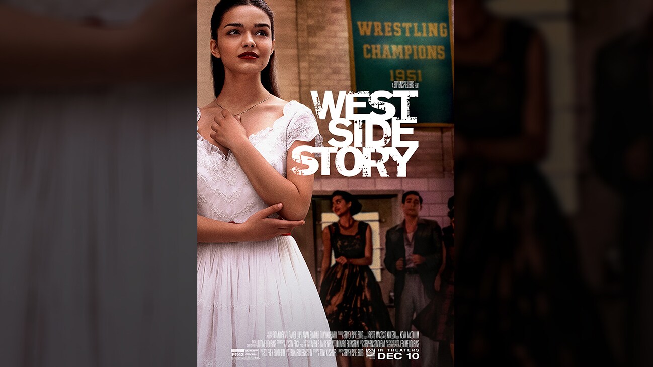 Movie poster image of Maria (actor Rachel Zegler) from the 20th Century Studios movie West Side Story. Rated PG-13.