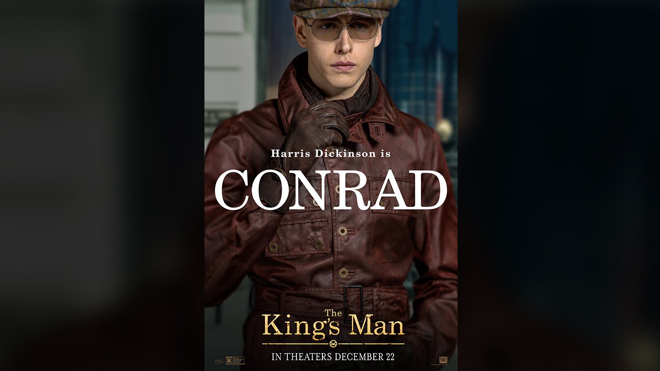Image of actor Harris Dickinson as Conrad from the 20th Century Studios movie The King's Man | In theaters December 22 | movie poster