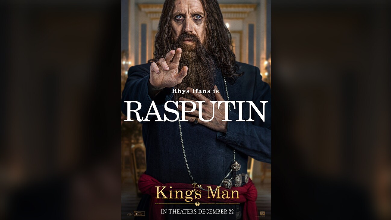 Image of actor Rhys Ifans as Rasputin from the 20th Century Studios movie The King's Man | In theaters December 22 | movie poster