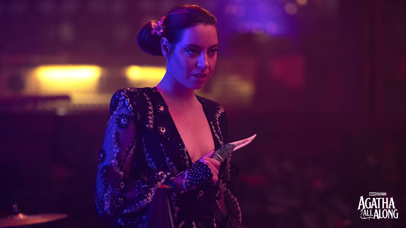 Rio Vidal (Aubrey Plaza) in Marvel Television's AGATHA ALL ALONG, exclusively on Disney+. Photo by Chuck Zlotnick. © 2024 MARVEL.