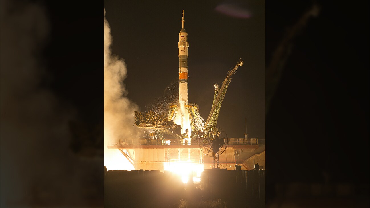 AMONG THE STARS - The Soyuz MS-13 rocket is launched with Expedition 60 Soyuz Commander Alexander Skvortsov of Roscosmos, flight engineer Andrew Morgan of NASA, and flight engineer Luca Parmitano of ESA (European Space Agency), Saturday, July 20, 2019 at the Baikonur Cosmodrome in Kazakhstan. Skvortsov, Morgan, and Parmitano launched at 12:28 p.m. Eastern time (9:28 p.m. Baikonur time) to begin their mission to the International Space Station. (NASA/Joel Kowsky)