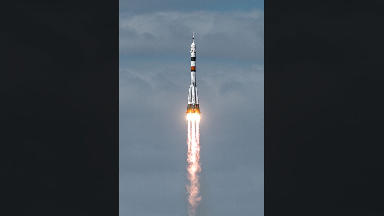 AMONG THE STARS - The Soyuz MS-16 lifts off from Site 31 at the Baikonur Cosmodrome in Kazakhstan Thursday, April 9, 2020 sending Expedition 63 crewmembers Chris Cassidy of NASA and Anatoly Ivanishin and Ivan Vagner of Roscosmos into orbit for a six-hour flight to the International Space Station and the start of a six-and-a-half month mission. (NASA/GCTC/Andrey Shelepin)  AMONG THE STARS