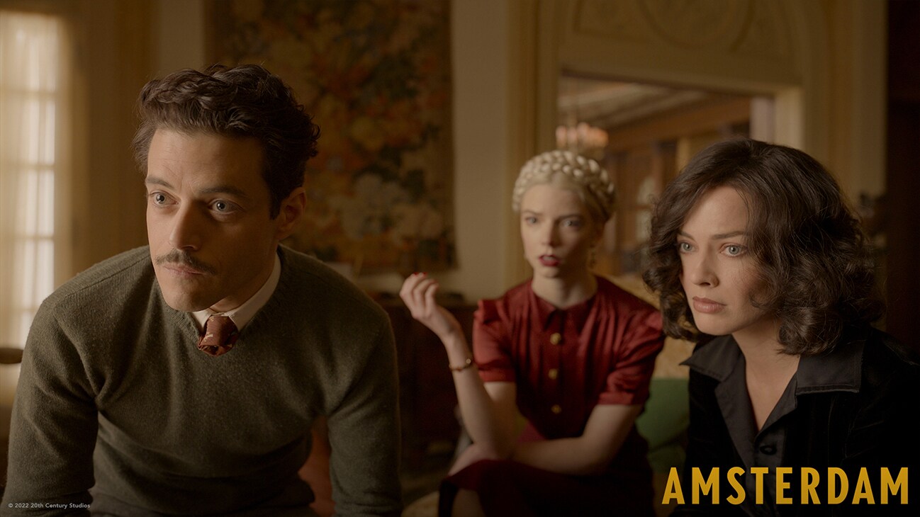 Actors Rami Malek, Taylor Swift, and Anya Taylor-Joy from the 20th Century Studios movie, "Amsterdam", in theaters November 4, 2022.