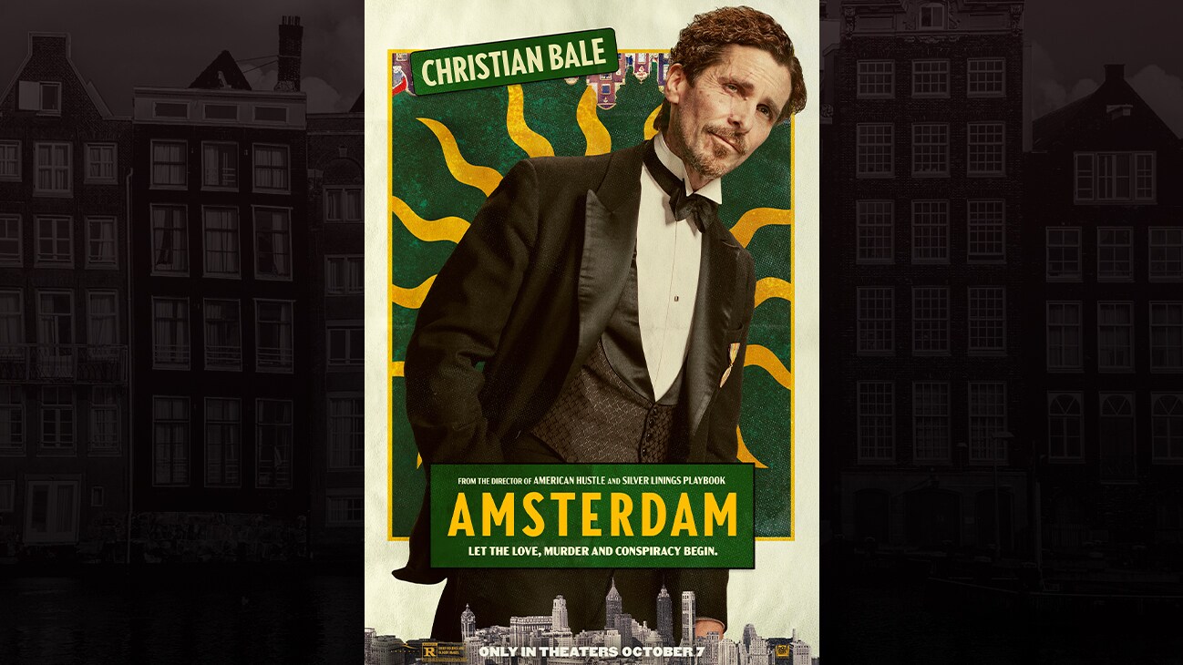 Christian Bale | From the director of American Hustle and Sliver Linings Playbook | Amsterdam | Let the love, murder and conspiracy begin. | Only in theaters October 7 | movie poster