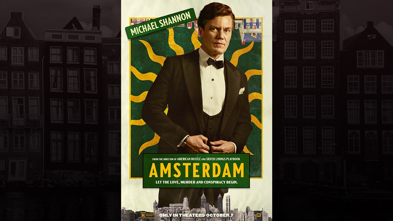 Michael Shannon | From the director of American Hustle and Sliver Linings Playbook | Amsterdam | Let the love, murder and conspiracy begin. | Only in theaters October 7 | movie poster