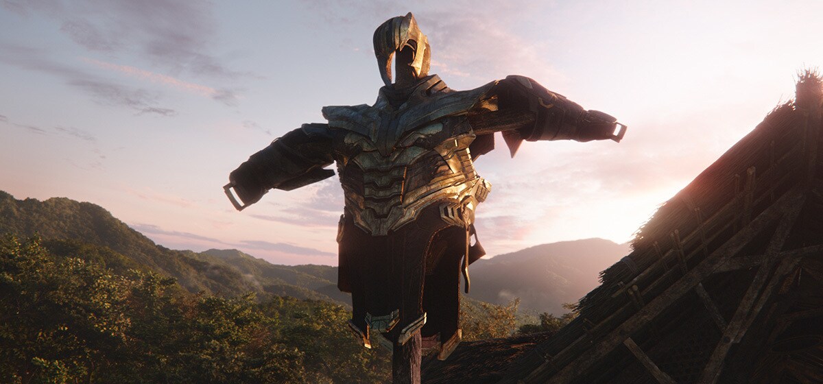 Thanos' Armor on a post outside