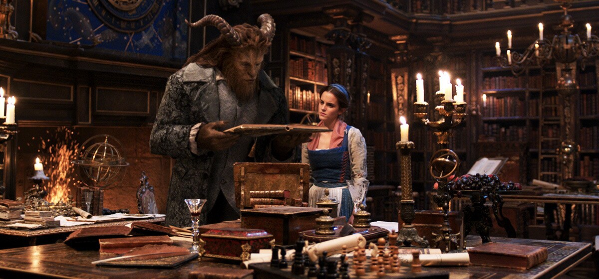 Emma Watson (as Belle) and Dan Stevens (as Beast) in the movie "Beauty and the Beast"