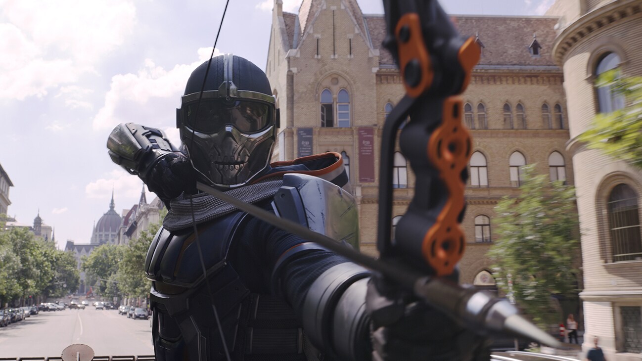 Taskmaster in Marvel Studios' BLACK WIDOW, in theaters and on Disney+ with Premier Access. Photo courtesy of Marvel Studios. ©Marvel Studios 2021. All Rights Reserved.