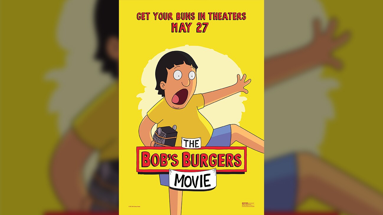 Get your buns in theaters May 27 | The Bob's Burgers Movie | Poster image of Gene Belcher (voice of Eugene Mirman) from the 20th Century Studios movie "The Bob's Burgers Movie".