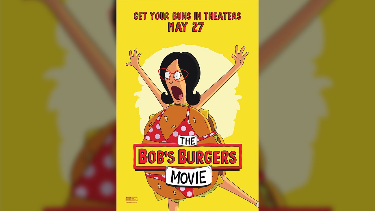 Get your buns in theaters May 27 | The Bob's Burgers Movie | Poster image of Linda Belcher (voice of John Roberts) from the 20th Century Studios movie "The Bob's Burgers Movie".