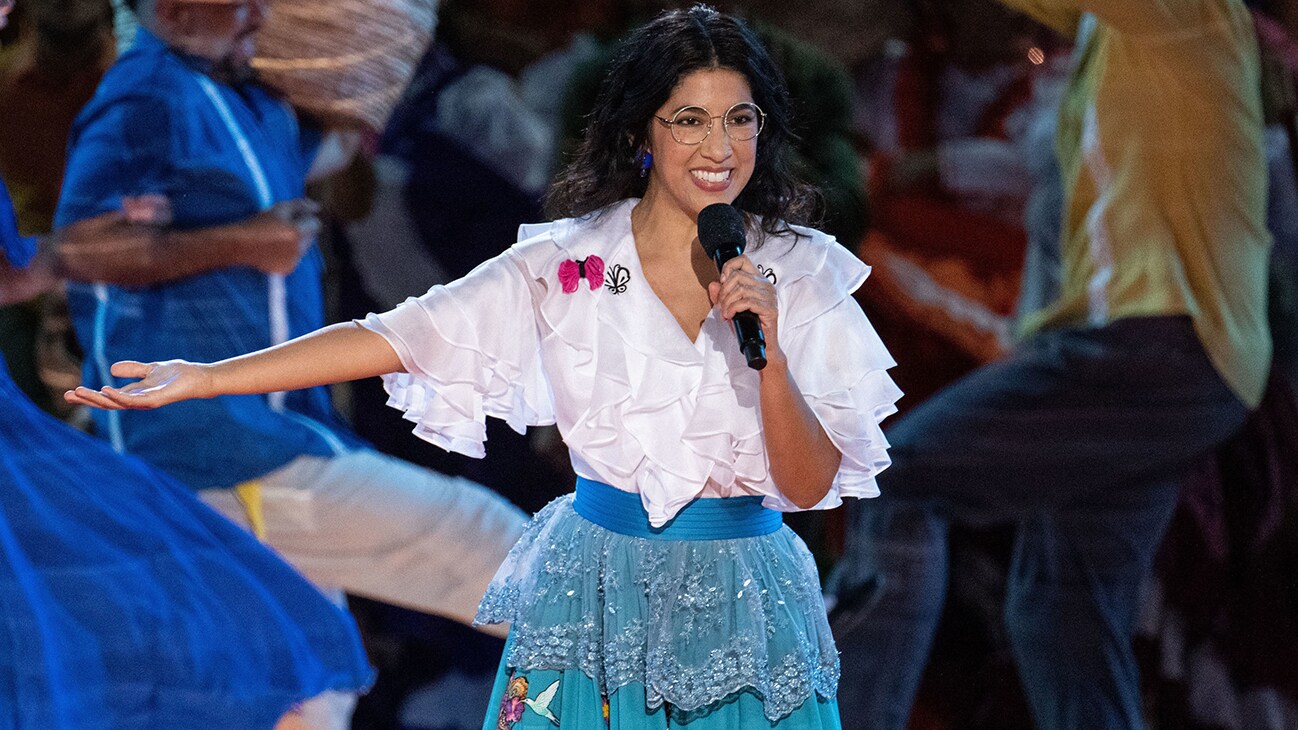 Stephanie Beatriz as Mirabel during the live-to-film concert experience Encanto at the Hollywood Bowl. Encanto at the Hollywood Bowl, from Disney Branded Television, will premiere on Dec. 28 only on Disney+. (Photo credit: Disney/Temma Hankin)