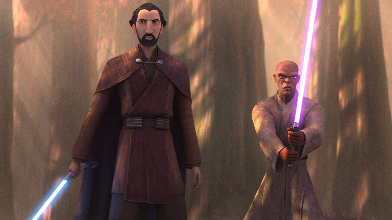 Animated image of Mace Windu and Count Dooku from the Disney+ Original series, "Star Wars: Tales of the Jedi".