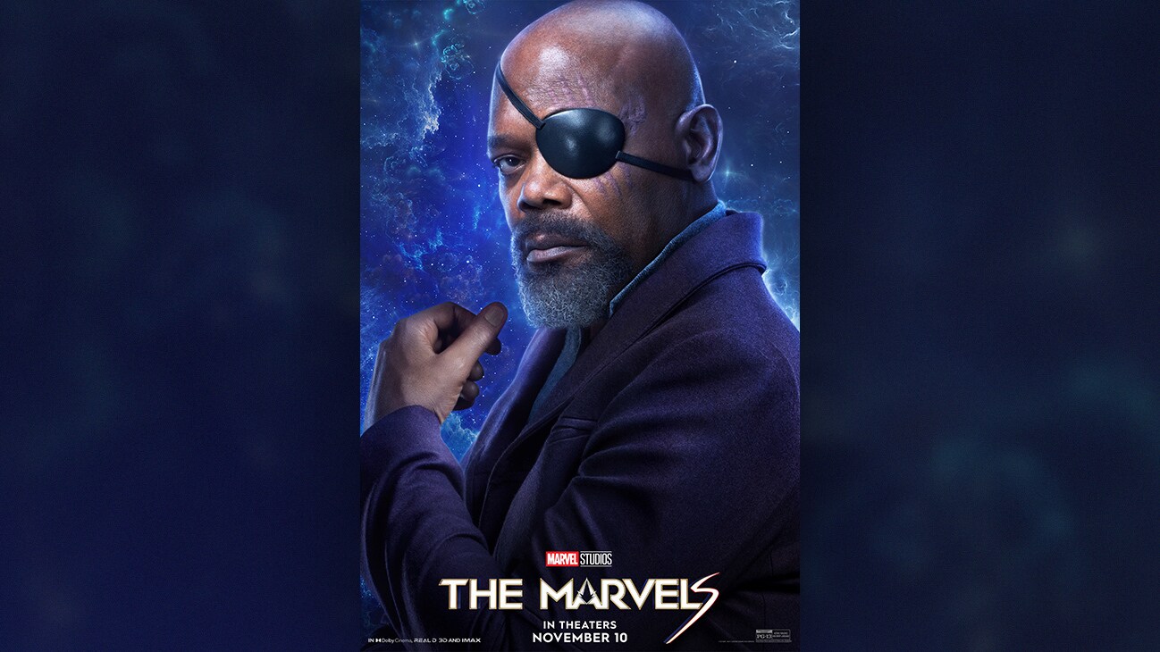 Nick Fury | Marvel Studios | The Marvels | In theaters November 10 | Rated PG-13 | movie poster
