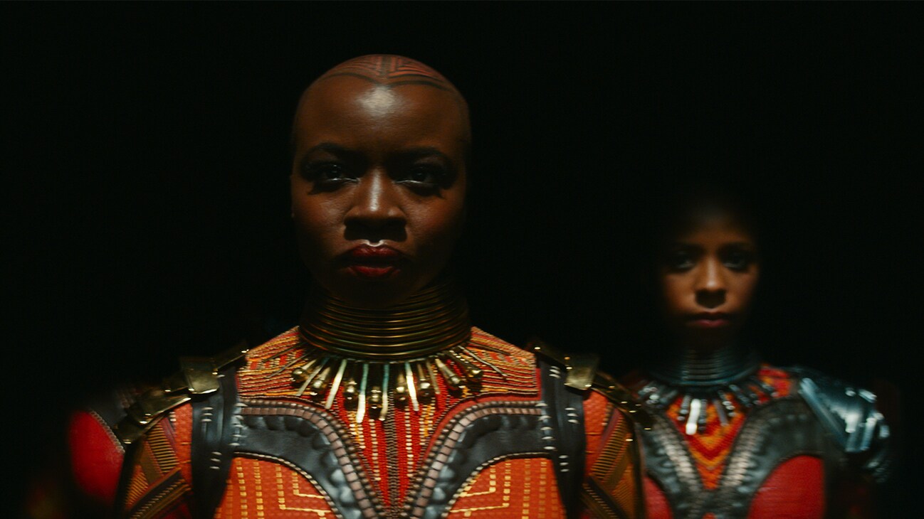 Okoye (actor Danai Gurira) and the Dora Milaje. From the film, Marvel Studios' Black Panther: Wakanda Forever.