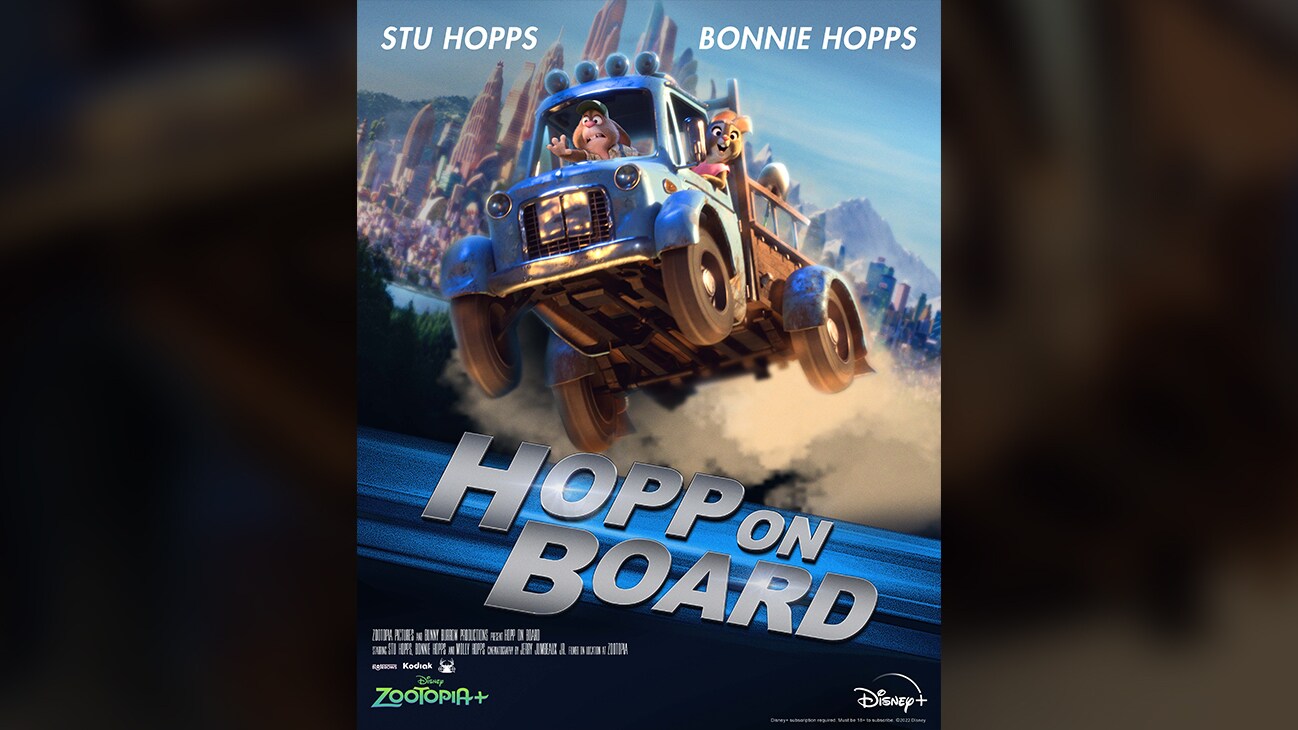 Hopp on board | Stu Hopps | Bonnie Hopops | Two rabbits in a pickup truck jumping through the air | Watch the 6 all-new episodes for Disney's Zootopia+, NOW STREAMING only on @DisneyPlus!