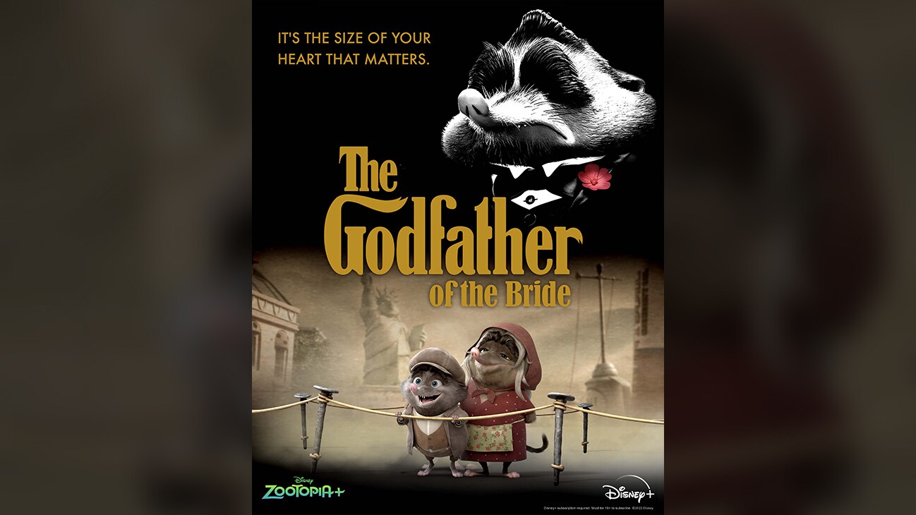 The Godfather of the bride | It's the size of your hearth that matters | A shrew in a tuxedo overlooking two smaller shrews with the Statue of Liberty in the background | Watch the 6 all-new episodes for Disney's Zootopia+, NOW STREAMING only on @DisneyPlus!
