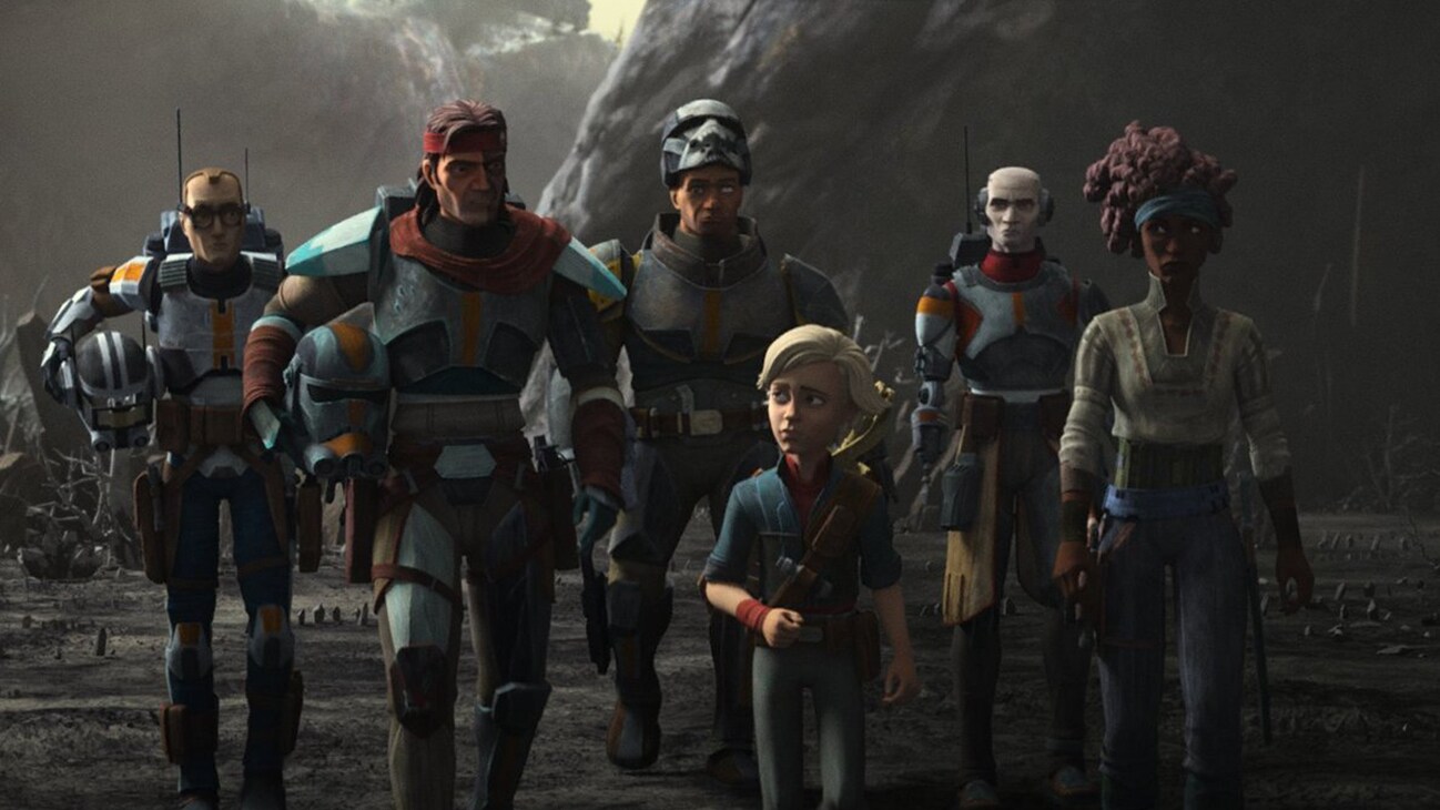 Omega, Phee Genoa and the Bad Batch in the Disney+ Original series, Star Wars: The Bad Batch.
