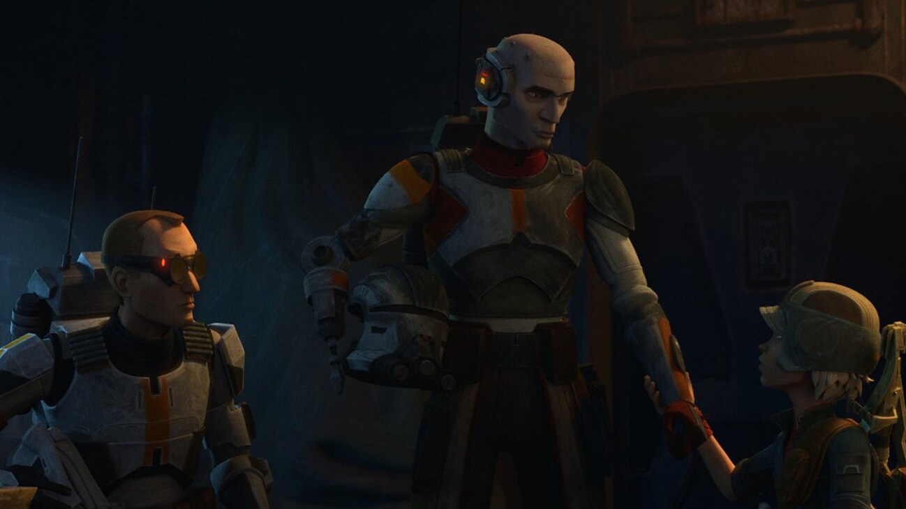 Clone Captain Rex, Tech, and Omega from the Disney+ Original series, "Star Wars: The Bad Batch Season 2."