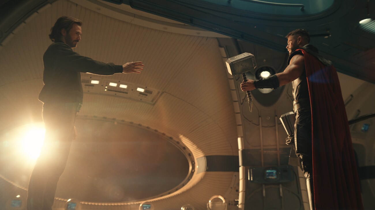 (L-R): Steve Rogers/Captain America (Chris Evans) and Thor (Chris Hemsworth) in Marvel's AVENGERS: DOOMSDAY. Photo courtesy of Marvel. © 2026 Marvel. All Rights Reserved.