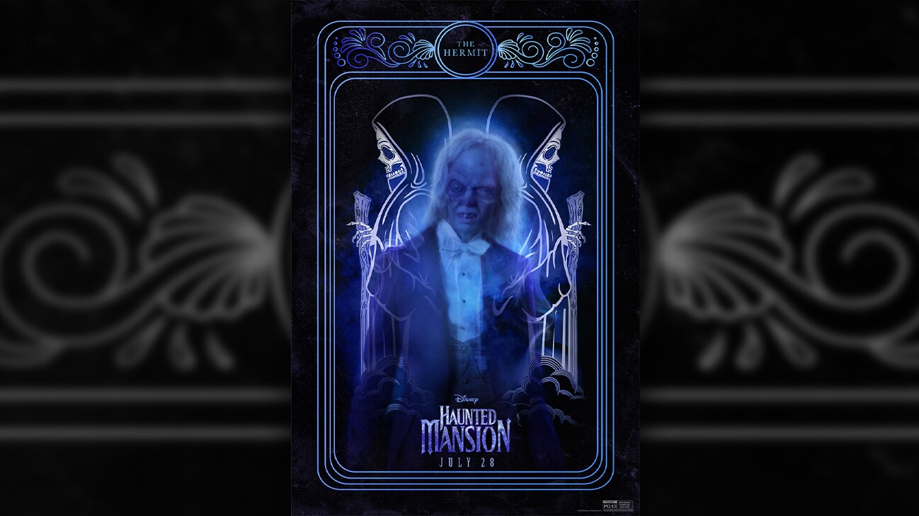The Hermit | Image of a ghost butler | Disney | Haunted Mansion | July 28 | movie poster